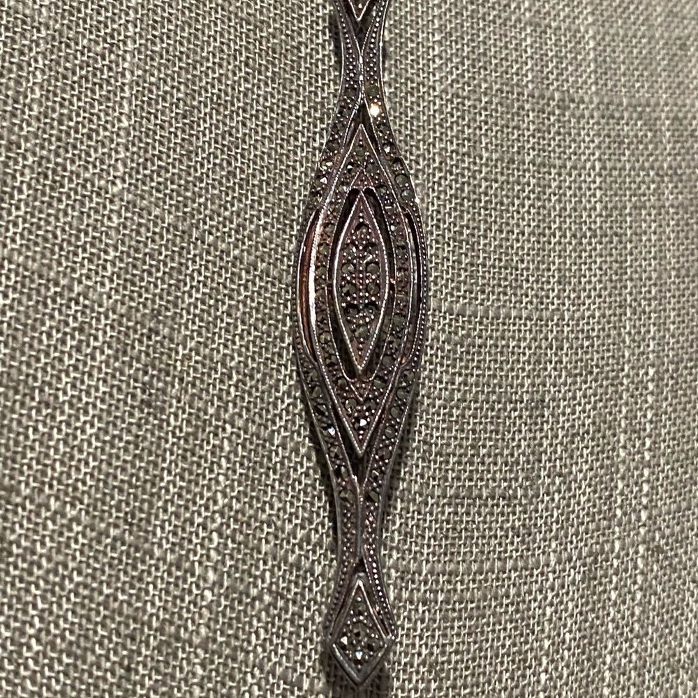 Elegant Sterling Silver 925 Edwardian Marcasite Filgree Brooch Vintage